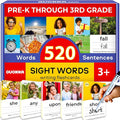 QUOKKA 520 Sight Words Flash Cards for Kids Adults – from Pre-K to 3rd Grade – 5 Levels & Bold Font & Jumbo Size & Dry Erase Cards with Realistic Images & Rings – Based on Dolch & Fry Word Lists