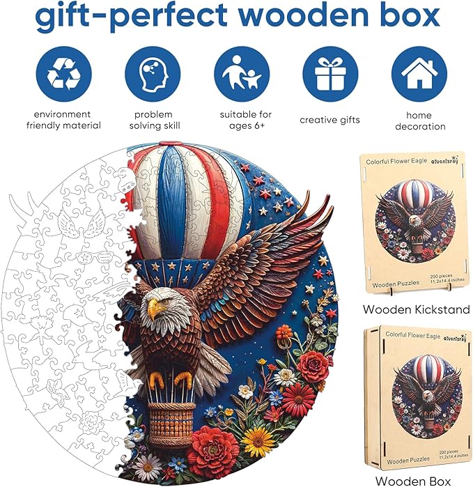 500 Piece Wooden Puzzles, Flower Eagle Jigsaw Puzzles, Royal, Unique Shape Animal Adult Puzzles, Irregular Best Gift for Adults and Kids Family Game (15.1x15.1 in)