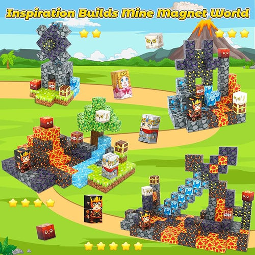 100PCS Magnetic Blocks -Build Mine Magnet World Forest & Lava Set, Magnet Building Toys for Kids Ages 5-7, STEM Sensory Toddler Toys for 3+ Year Old Boys & Girls, Creativity Birthday Gifts for Child