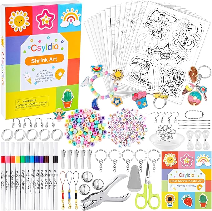 286 PCS Shrink Art Paper Kit Includes 14 PCS Shrink Plastic Sheets and 272 PCS DIY Accessories and Tools, Shrink Dink Kit for Bracelet Earring Making, Great Christmas Presents