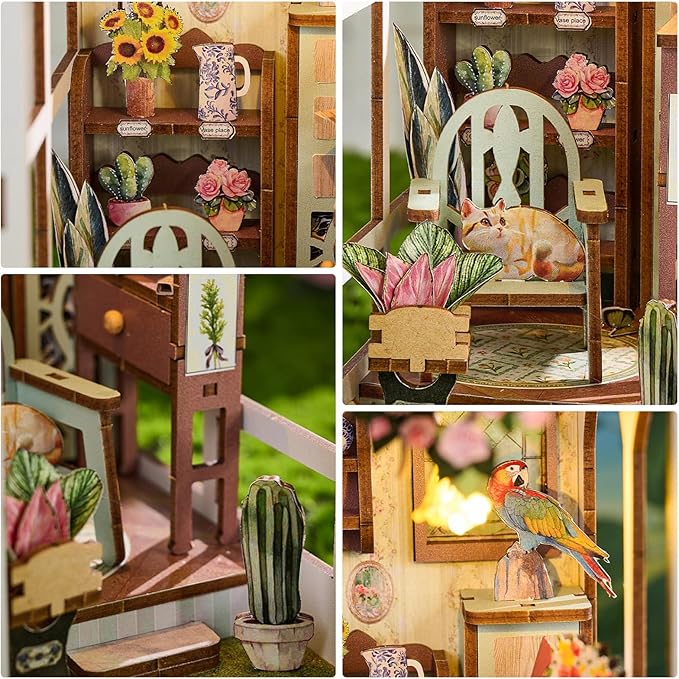 DIY Book Nook Kit, 3D DIY Miniature Dollhouse Kit, Wooden Booknook Bookshelf Insert Decor, Wood Dollhouse Bookend Model, Gift for Adults, Garden House