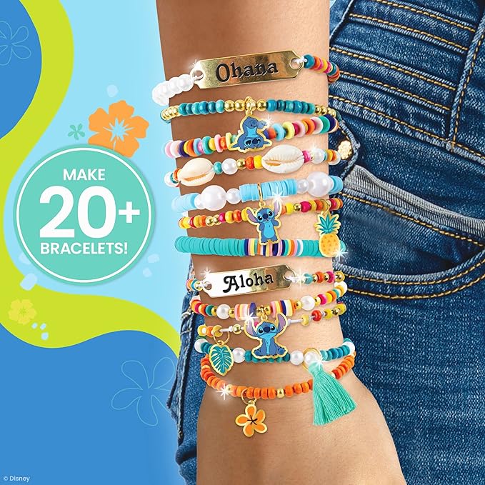 Fashion Angels Disney Stitch DIY Bracelet Making Kit, Includes 1,000+ Shell Beads, Tassels, & More, Lilo & Stitch Collectable Jewelry for Kids, Teen Girls & Boys