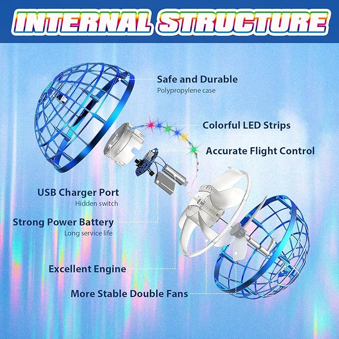 2025 Flying Orb Ball - AI Cool Novelty Gift Galaxy Boomerang Hand Drone Magic Floating Orbit Hover Mini Outdoor Fidget Toy for Boys Girls Teens Kids (2 Pack Blue)