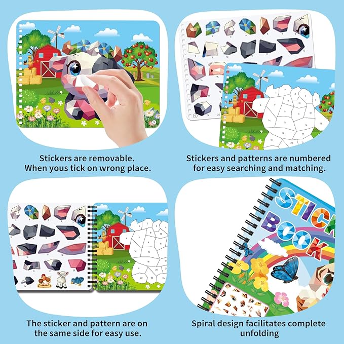 Sticker Paint Books for Kids Ages 4-8,Animals Designs Paint by Stickers,Party Birthday Stickers for Kids Boys Girl