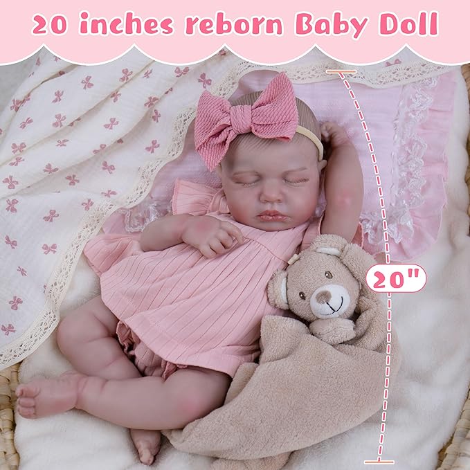 Realistic Baby Doll, 20-Inch Reborn Baby Dolls Soft Cloth Body Newborn Dolls That Look Real, Lovely & Pretty Lifelike Doll with Pink Dress and Toy Accessories for Kids Age 3+