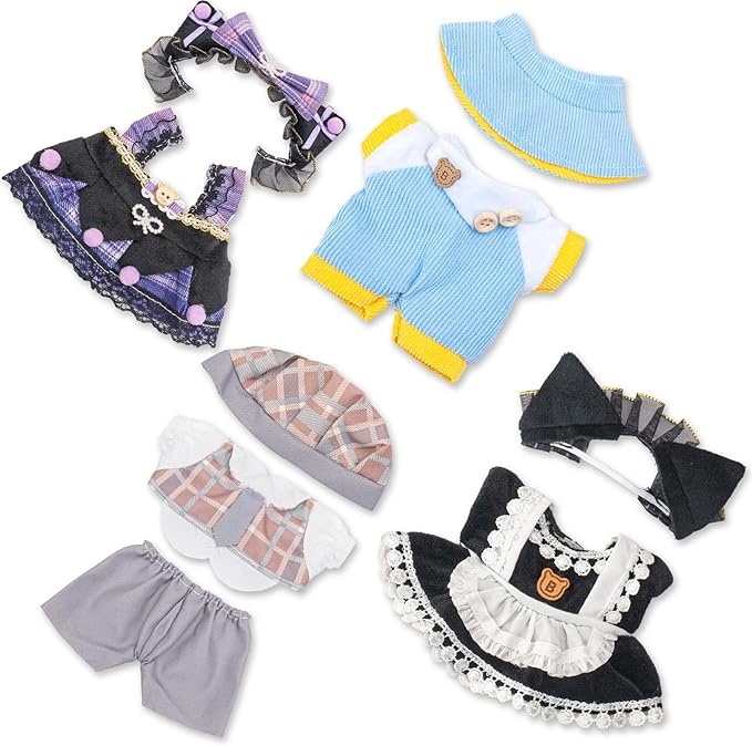 4 Pack—17cm Plush Doll Clothes,Premium Doll Outfit with Accessories,Princess Skirt,Cute Clothes Outfit for 17cm Dolls,End Dress Up Fashion Clothing Set(No Dolls and Shoes) (Set L)