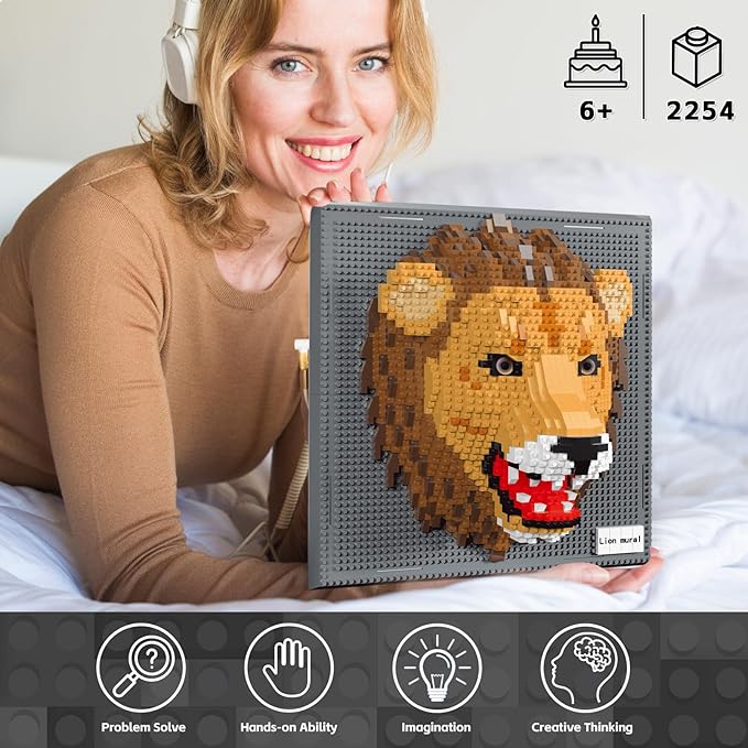 Lion Micro Mini Building Block Sets for Adults, No Compatible with Lego, 3D Animals Wall Art Kits for Home Wall Decor & Table Display, Creative Toy Gifts for Kids Teens Boys Girls (2005 PCS)