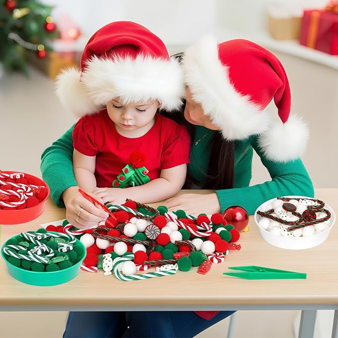 136 Pcs Christmas Sensory Bin Items Candy Cane Counting Sorting Sensory Bin Filler Fine Motor Toys Candy Cane Counts for Kids Xmas Counting Toys for Preschool Education Activities