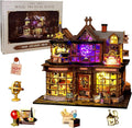 DIY Miniature House Kit Magic Treasure House, Mini Doll House Building Kit with LED Lights Furniture, Miniature Dollhouse Kit Wooden Crafts for Adults Teens Gifts