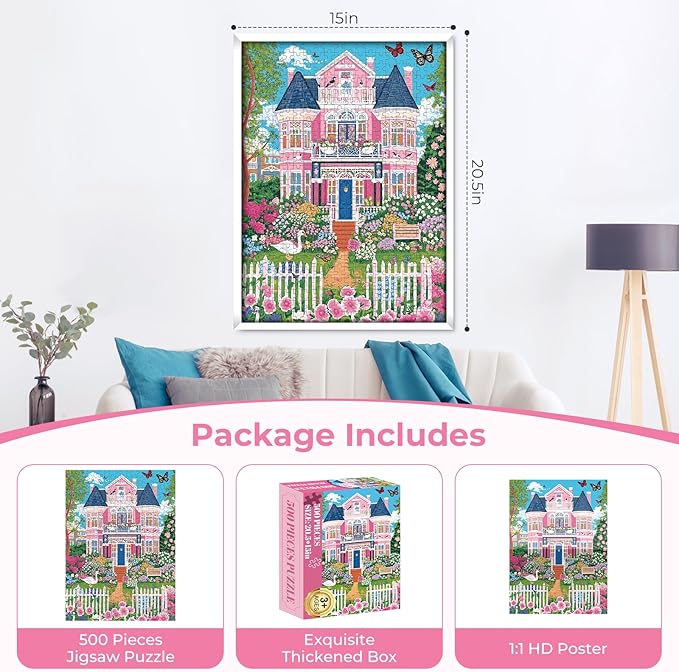Puzzles for Adults 500 Pieces,Beautiful Manor Puzzle for Adults 500 Pieces,Spring Garden House Jigsaw Puzzles for Seniors and Kids, Perfect for Game Nights Giving Puzzles,20.5x15 in