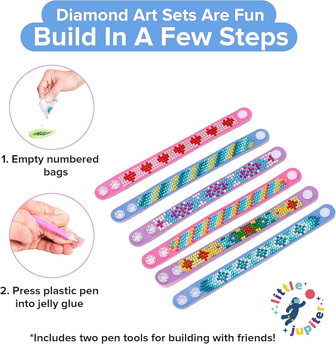 Diamond Art Bracelet Kit - Includes 6pcs - Bracelet Making Kit for Girls - Diamond Art Kits for Kids - Kids Diamond Art - Gem Art for Kids - Diamond Art for Kids - DIY Bracelet Making Kit for Girls