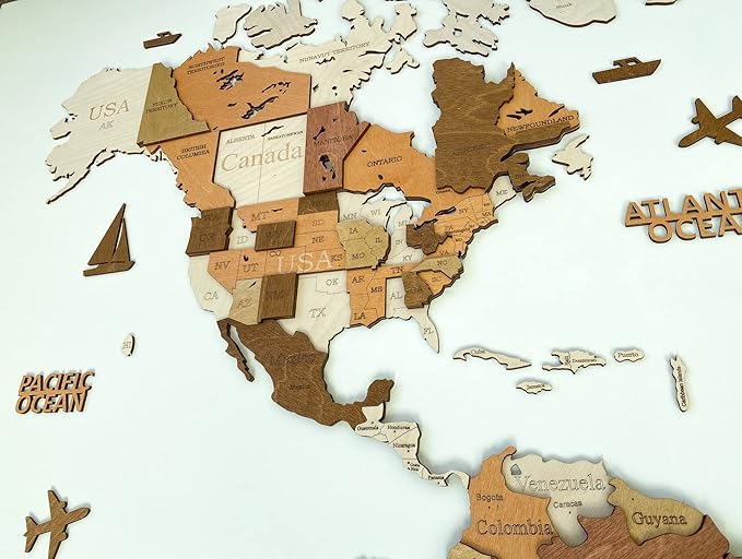 Wooden World Map 3D Art Large Wall Decor - Size (M, L, XL) Any Occasion Gift Idea - Wall Art For Home, Kitchen or Office