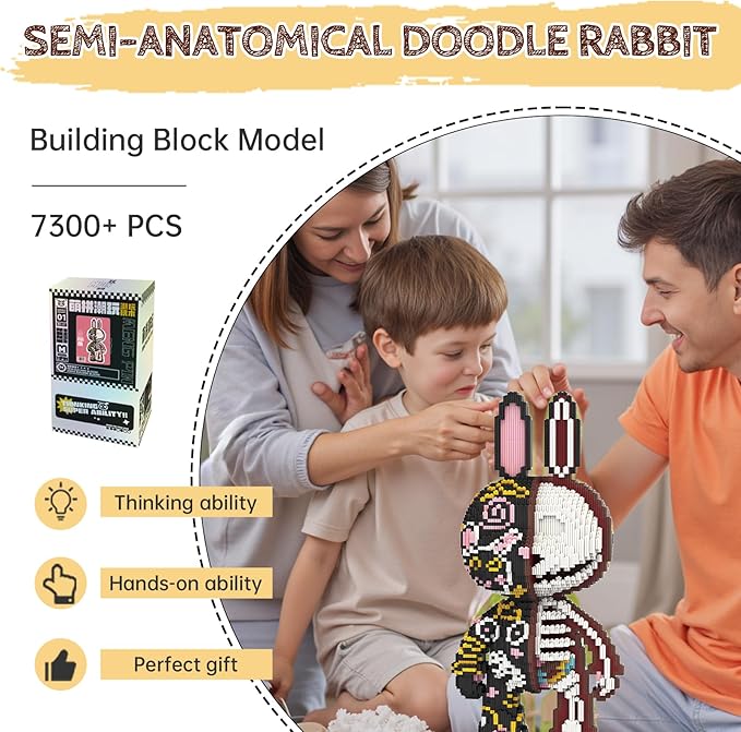 Animal Graffiti Skeleton Rabbit Micro Mini Building Blocks Sets Large Cute Animal Mechanical Rabbit Building Kits Model Toys for Adults Kids Teens 7300 PCS