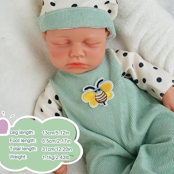 Boy 12.2 Inch, Full Silicone Baby Doll, Realistic Baby Dolls, Realistic Veins & Sleeping Pose, Not Vinyl, Reborn Baby Dolls Silicone Full Body, Gift Set
