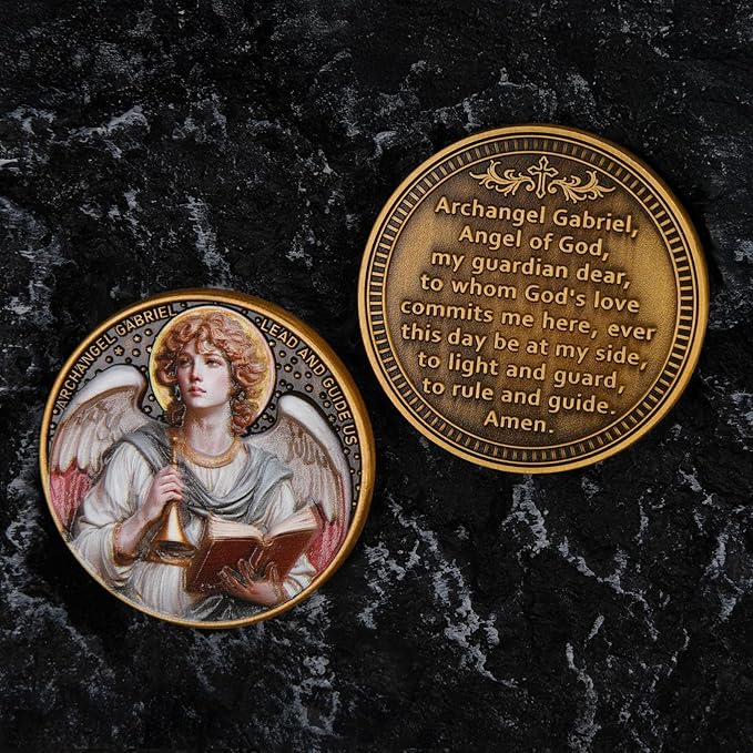 Archangel Gabriel Prayer Coin – Patron Saint of Communication, Divine Messenger Pocket Token for Protection & Guidance, Inspirational Christian Gift for Men & Women, Catholic Devotional Keepsake