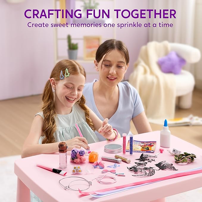 Klever Kits DIY Fairy Lantern Craft Kit with Rose Lights and String Lights - Birthday Gifts with 7 Color Fairy Potion Necklace, DIY Night Light Arts and Crafts for Girls Age 8+