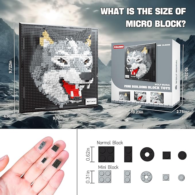 Wolf Micro Mini Building Block Sets for Adults, No Compatible with Lego, 3D Animals Wall Art Kits for Home Wall Decor & Table Display, Creative Toy Gifts for Kids Teens Boys Girls (2214 PCS)