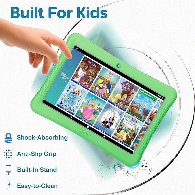 Contixo 10" Android Kids Tablet Bundle - 32GB, 80+ Disney Storybooks ($350 Value), Parental Controls, Kid-Proof Case w/Kickstand & Stylus, Headphones & Sleeve Bag - Green