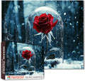 1000 Piece Rose Flower Jigsaw Puzzles for Adults,Winter Floral Jigsaw Puzzle Watercolor Puzzles for Challenging Family Activity Game Floral Art Wall Decor DIY Puzzle