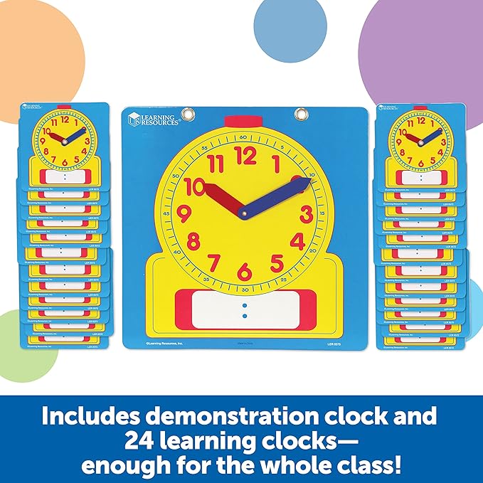 Learning Resources Write & Wipe Clocks Classroom Set - 25 Pieces, Ages 6+ Laminated Dry-Erase, Teaching Aids, Teacher Supplies, Learning Time,Back to School Supplies