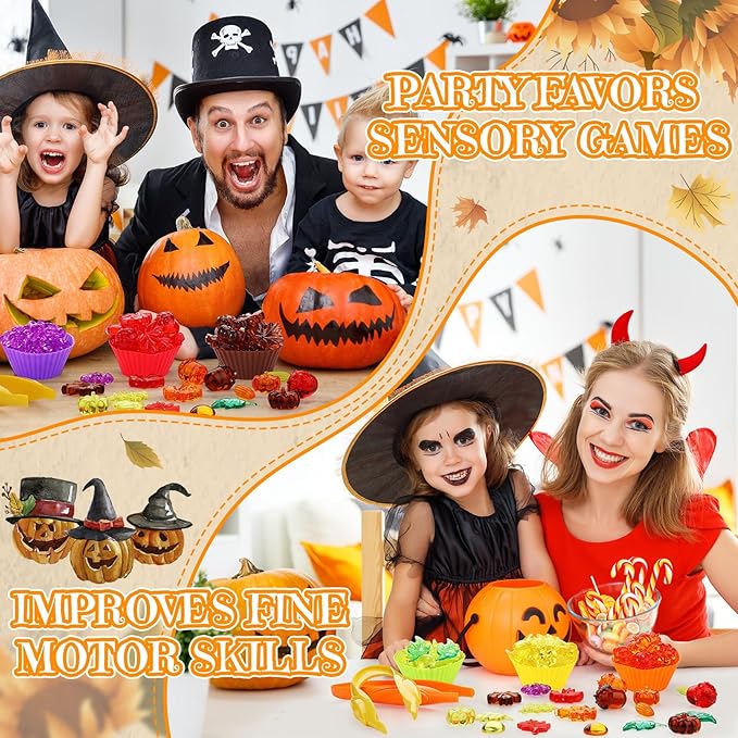 Hotop 214 Pcs Fall Sensory Bin Items Fall Counting Sorting Decoration Fine Motor Toy Thanksgiving Sensory Bin Fillers with 200 Acrylic Leaves 2 Tweezers 12 Sorting Bowls for Boys Girls Early Education