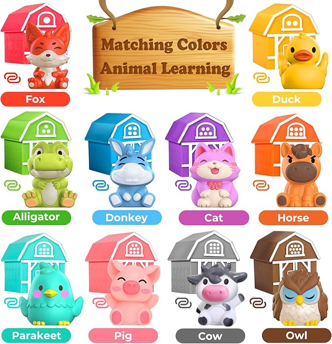 Oriate Farm Animal Learning Toys for Toddlers 1,2,3 Year Old, 20Pcs Farm Animals Montessori Toy for Counting Sorting Color Recognition & Matching, Finger Puppets & Stacking Toys 12M+