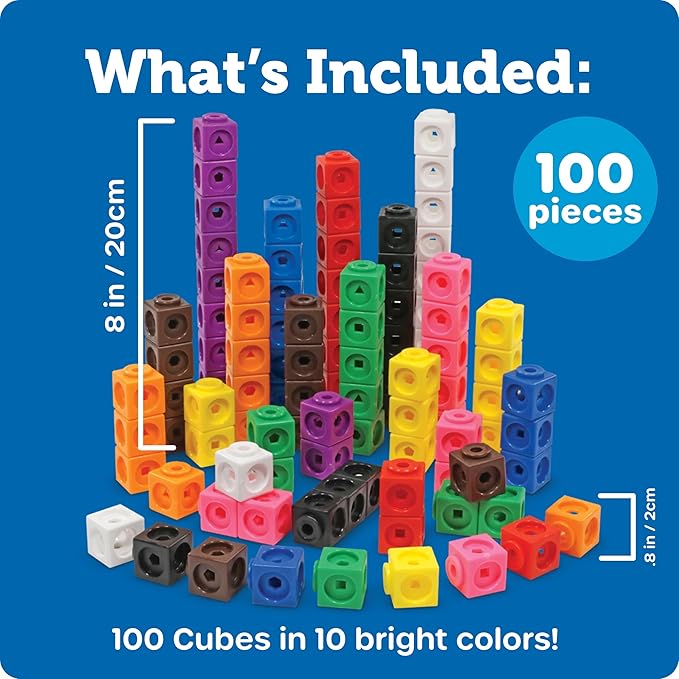 Learning Resources MathLink Cubes - Set of 100 Cubes, Ages 5+ Kindergarten, STEM Activities, Math Manipulatives, Homeschool Supplies, Teacher Supplies