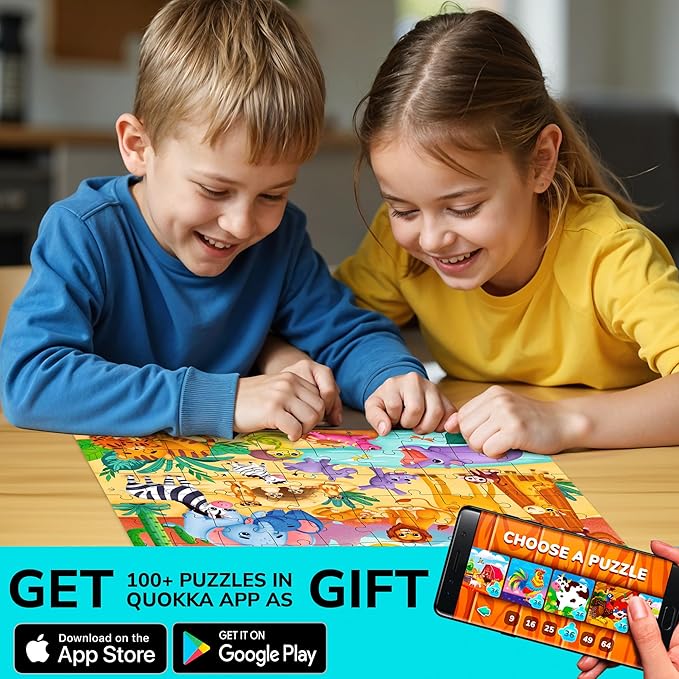 QUOKKA Puzzles for Kids Ages 4-6 – 60 Piece Jigsaw Puzzles for Toddlers Ages 3-5 with African Animals – Quiet Time Toy for Preschoolers 2-4 – FSC Certified Educational Learning Game for Boys and Girls