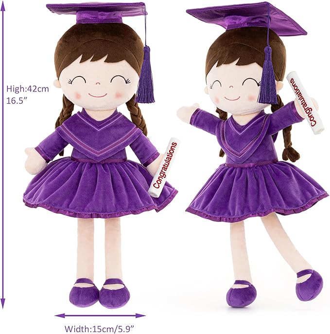 Gloveleya Baby Girl Gifts Graduation Plush Girls Dolls Congratulation Gift for Kindergarten Dark Purple 16 inch
