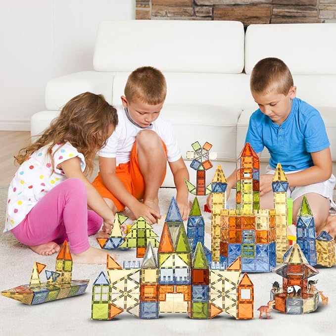 120 PCS Magnetic Tiles, Diamond Magnet Tiles with 2 Cars Magnetic Blocks STEM Toys 3D Kids Preschool Educational Sensory Toys Gift for Toddlers Kids Boys Ages 3 4 5 6 7 8 9+ Year Old