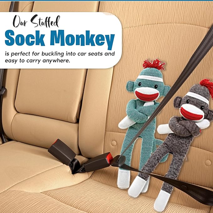 Adorable Sock Monkey Stuffed Animal - Pack of 3 - The Original Traditional Hand Knitted Plush Toy - Gift for Kids, Girls Boys Doll Present Puppet (20" Green, Pink, Brown)
