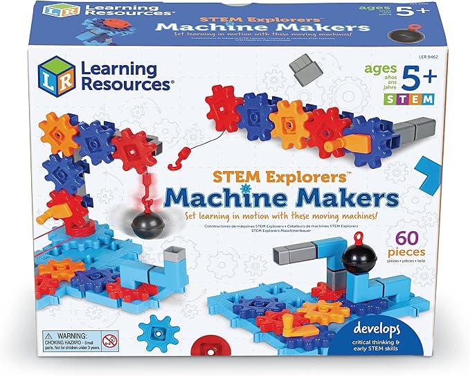 Learning Resources STEM Explorers Machine Makers, 60 Pieces, Ages 5+, STEM Toys, STEM Building Toys, STEM Kits, Engineering Toys, Build it Yourself Toys,Stocking Stuffers