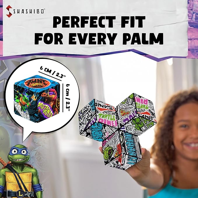 SHASHIBO Teenage Mutant Ninja Turtles Shape Shifting Box - STEM Magnetic Fidget Cube That Transforms Into Over 70 Shapes, Download Fun in Motion Toys Mobile App (Leo)