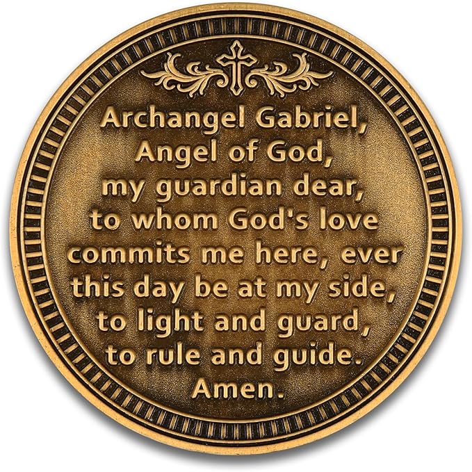 Archangel Gabriel Prayer Coin – Patron Saint of Communication, Divine Messenger Pocket Token for Protection & Guidance, Inspirational Christian Gift for Men & Women, Catholic Devotional Keepsake