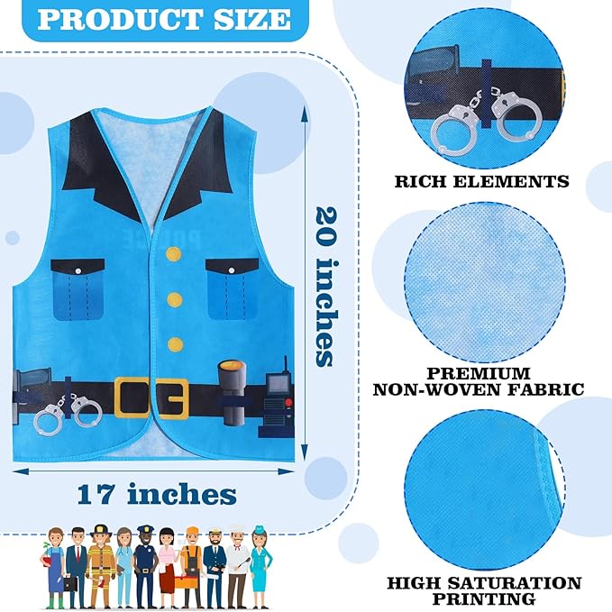 Haysandy 20 PCS Kids Dress Up Vest Community Helper Costumes Kids Role Play Career Cosplay Clothes for Toddlers Pretend and Play Halloween Costume Doctor Police Fireman Construction, Birthday Gifts