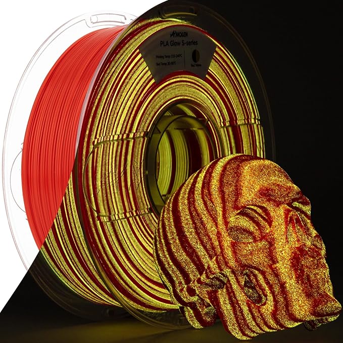 AMOLEN PLA 3D Printer Filament 1.75mm, Glow in the Dark Shiny Multicolor Red Yellow Filament, Fast Color Change Filament for 3D Printer, Best with UV Lamps, 1kg Spool, Dimensional Accuracy +/- 0.02 mm