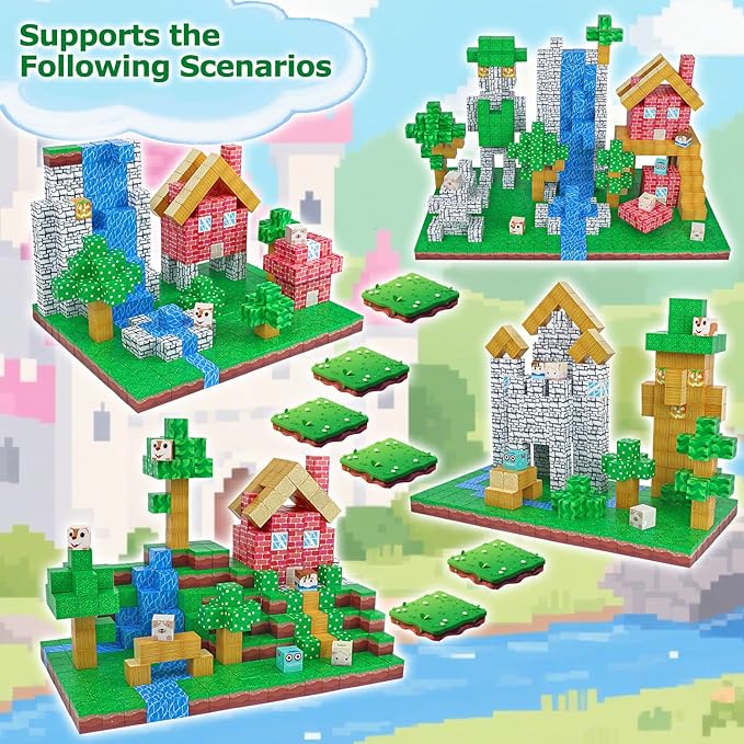 Magnetic Block Building Blocks 160PCS Magnet Cubes Toys, Build 3D Forest World Set, STEM Montessori Sensory Toys for Kids Boys and Girls Ages 3-5 4-8
