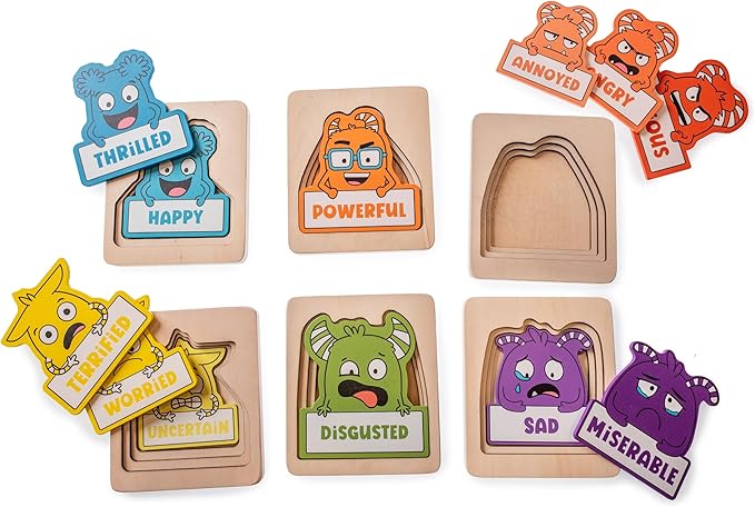 Open The Joy Layered of Emotions Puzzles – 24-Piece Emotional Regulation Puzzle for Kids | SEL Learning Tool for Identifying & Expressing Emotions | Wooden Puzzle for Ages 4+
