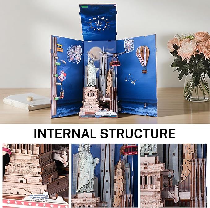 Book Nook Kit, DIY Miniature House Dollhouse Crafts Kit for Adults and Teens, Liberty's Legacy 3D Wooden Puzzle Booknook Build Bookshelf Decor, Gifts for Family and Friends