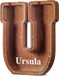 Summidate Customized Name Extra Large Wooden Piggy Bank for Kids Boys Girls Alphabets Letter A-Z Coins Bills Money Change Saving Box Clear Cover (Laser Engraved) Educational Toys 12"- Letter U