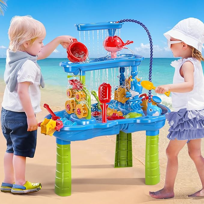 Water Table for Kids Ages 4-8 with Water Pumb, Summer Outdoor Sand Water Table for Boys Girls, Kids Water and Sand Activity Sensory Toys for Toddlers Age 3-8
