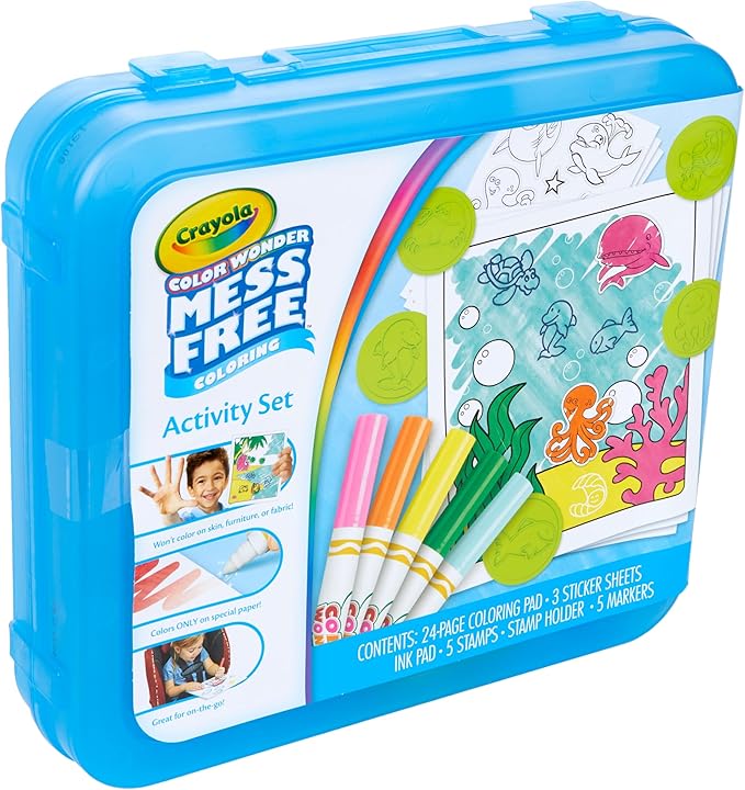 Crayola Color Wonder Mess Free Coloring Activity Set (30+ Pcs), Holiday & Christmas Gift for Toddlers, Travel Art Kit with Markers, Stamps, and Stickers, Ages 3+
