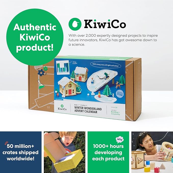 KiwiCo Winter Wonderland - 2025 Advent Calendar for Kids | Christmas Activities For Kids | Assemble Winter Village with Motorized Sledding Hill, Ice Skating Rink, Reindeer, Christmas Trees & more!