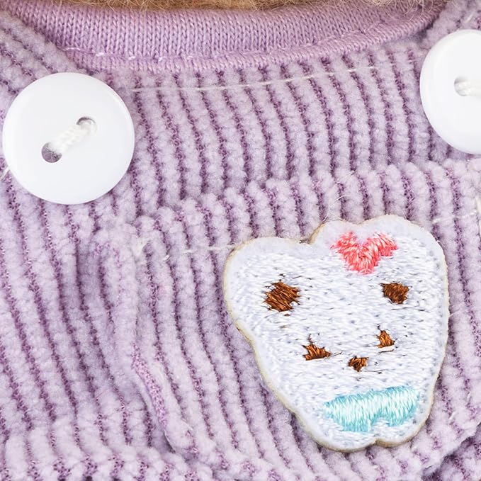 17cm Design Clothes for Labubu Doll - Kawaii Chic Style Set for 17cm Dolls, Cute Doll Outfit with Accessories - Puprle Bear Romper + Purple Shirt + Heart Shaped Green Hat (Clothes Only)