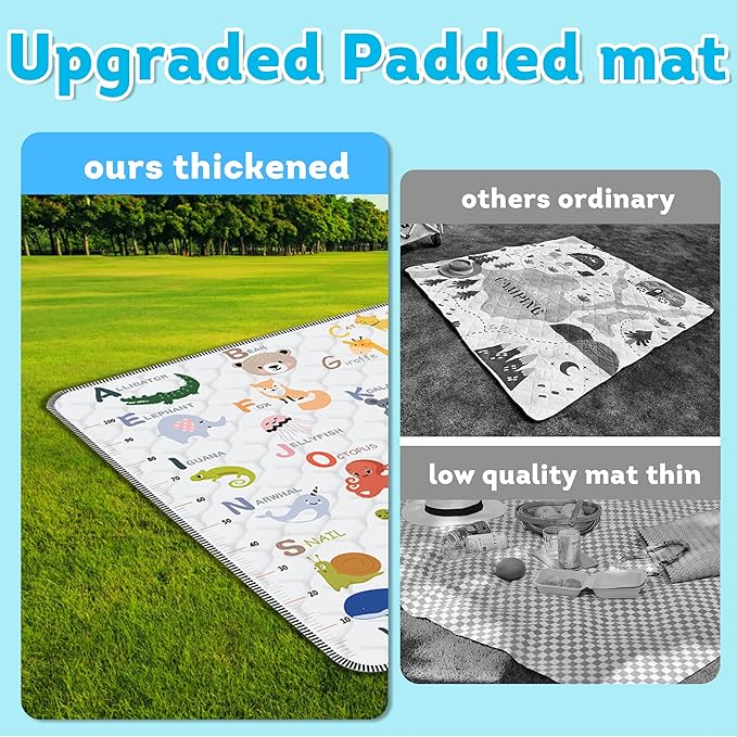 Baby Play Mat，Thick Soft 71" X 59" Playpen mat, Non-Slip and Machine Washable Baby Play Mats for Floor，Crawling Mat for Babies, Toddlers & Infants to Play and Learn (Animal Alphabet-A)