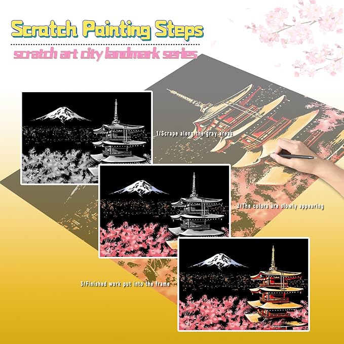 Scratch Art Book for Adults-Landmark Building Scratch Paper|Scratch Painting Paper Craft Kit|Creative Foil Engraving Scratch Art|Scratch City Series Books for Travel Lovers,Craft Lovers(City Series 1)