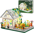 Flower House Building Mini Set with LED, City Street View Greenhouse Building Blocks Toy, Valentine Xmas Gift for Friends or Girls 8-12 Year
