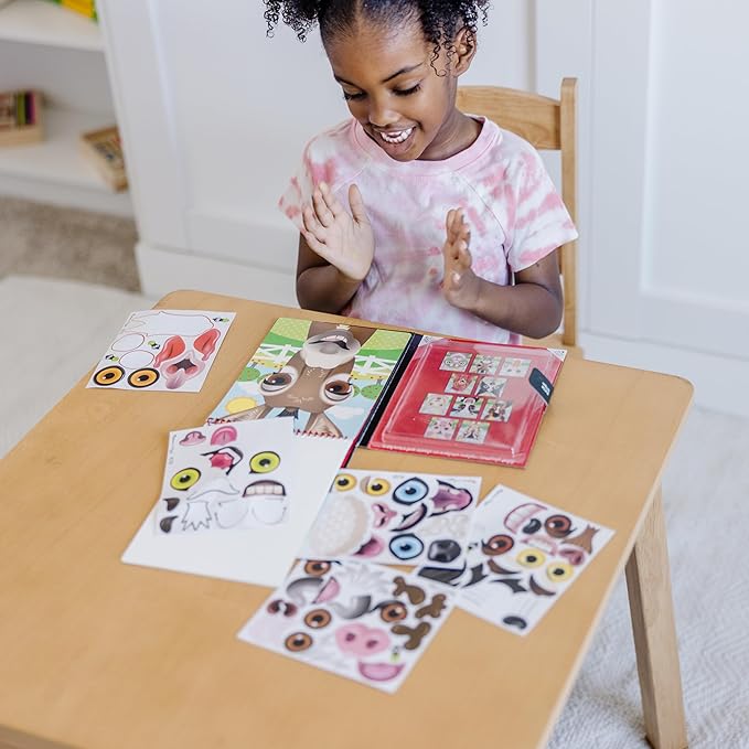 Melissa & Doug On The Go Make-a-Face Reusable Sticker Pad Travel Toy Activity Book – Farm Animals (10 Scenes, 76 Cling Stickers)