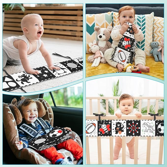 High Contrast Baby Toys for Newborn | Tummy Time Toys & Visual Stimulation Baby Book 0-6 Months | Black and White Contrast Cards & Sensory Toys | Baby Essentials & Must Haves