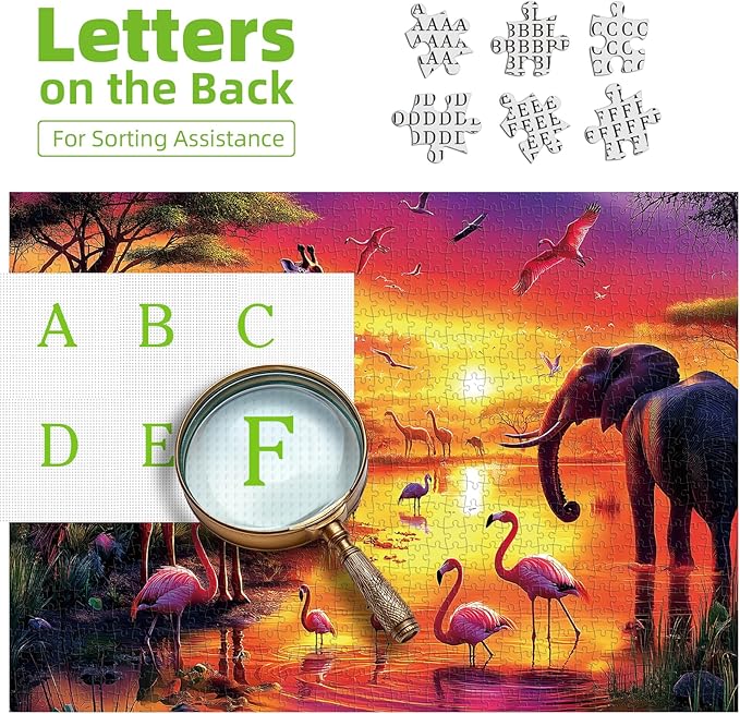 Animal Jigsaw Puzzles for Adults 500 Pieces Nature Wildlife Scene with Elephants Lion Tiger Giraffes Flamingos Puzzle Family Challenging Funny Puzzle Perfect for Game Nights(21"x15")